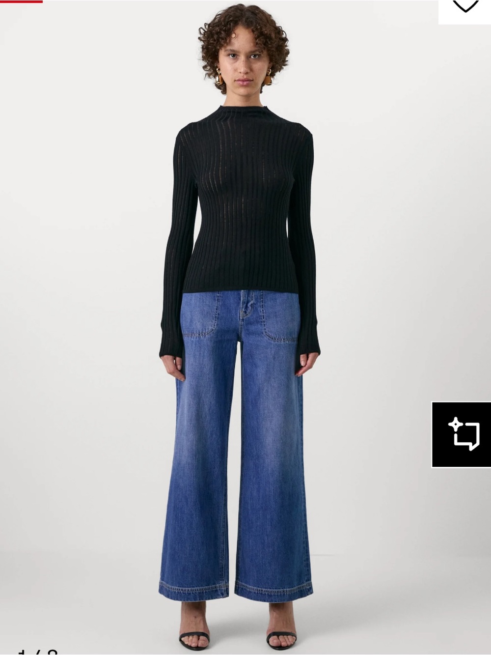 NWT GAP X Cult Gaia Sheer Black Mockneck Soft Wool Ribbed Top - M